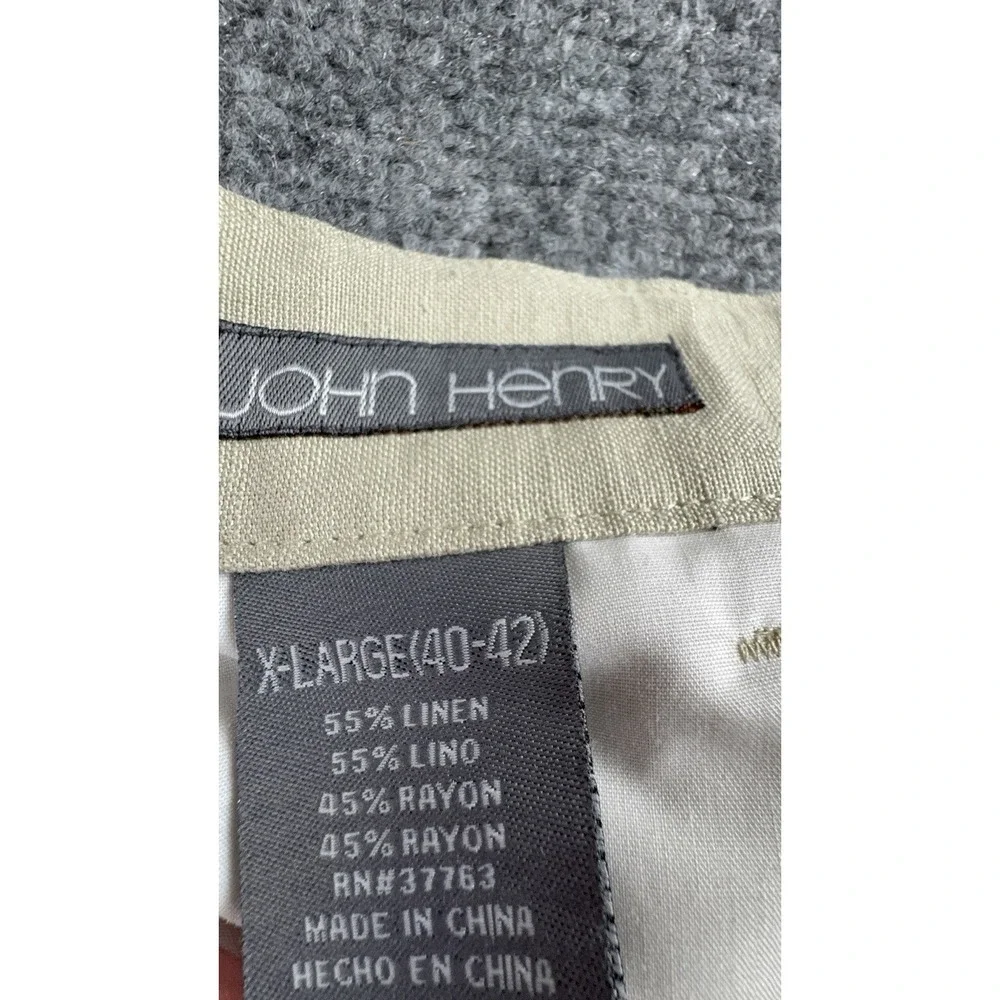 John Henry Pants Men XL 40-42 Beige Linen Blend Cargo Relaxed Coastal Minimalist